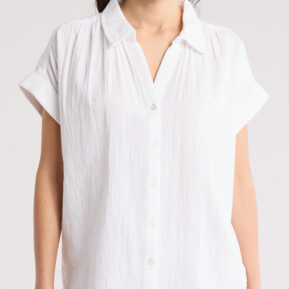 Short Sleeve Cotton Gauze Button-Up Shirt